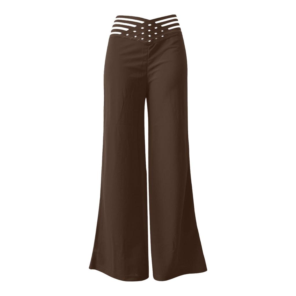 Damenhose mit hohlem Gürtel, Temperament, Schlaghose, hohe Taille, lässige Hose mit weitem Bein