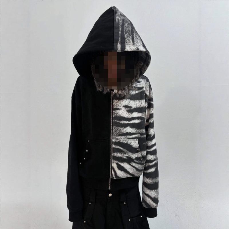 European and American street patchwork striped loose fashion hooded cardigan