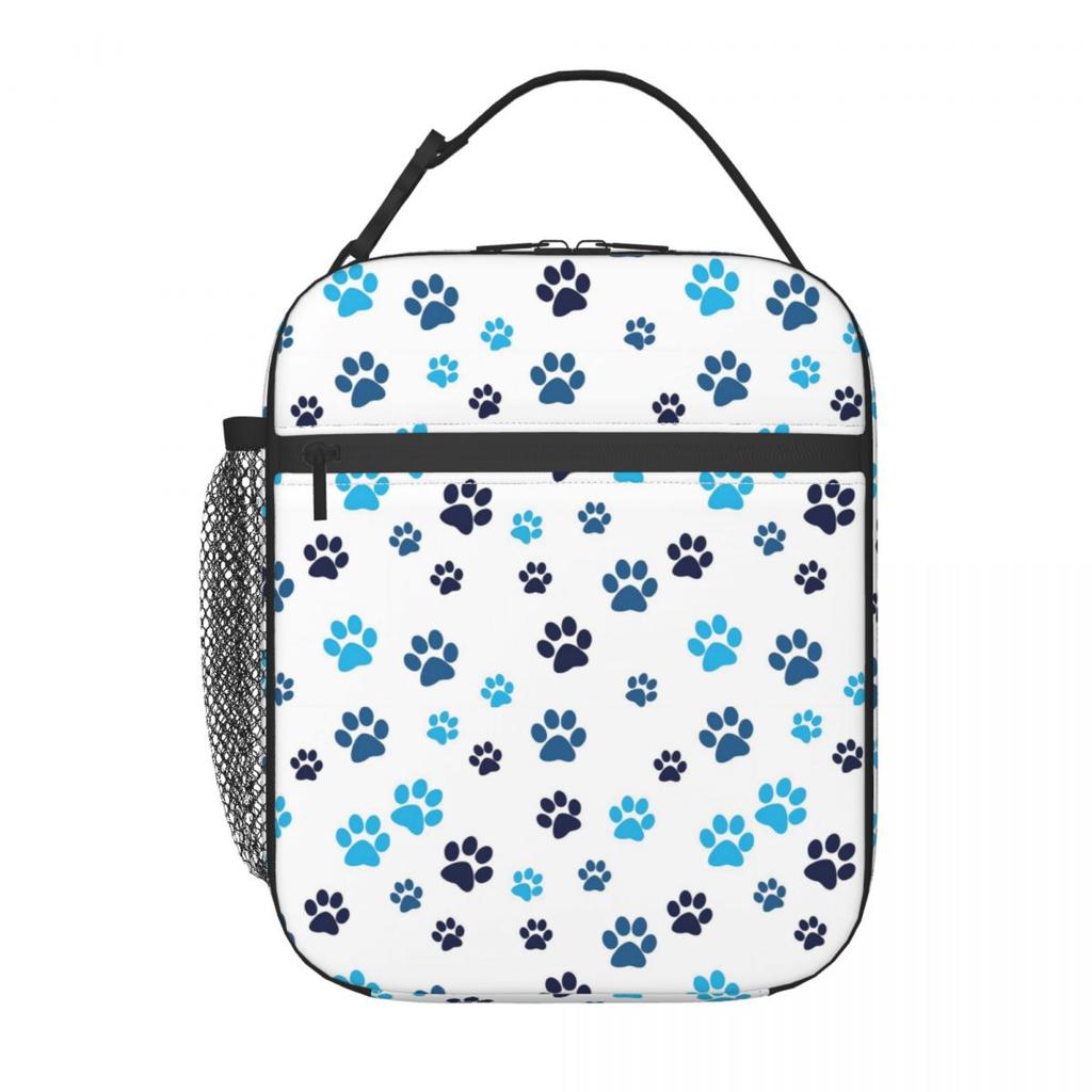 Blue Dog Paw Pattern Insulated Lunch Bag for Women Office Cooler Thermal Food Box Tote Portable Lunch Boxes Container