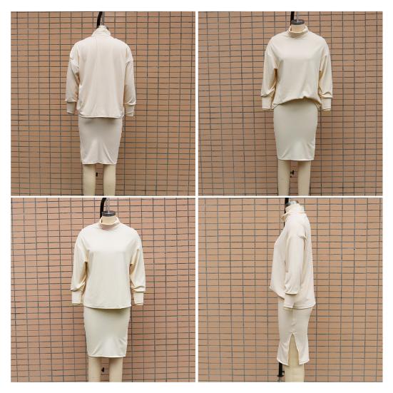 Women's 2 Piece Skirt Set High Neck Batwing Sleeve Sweater Bodycon Split Skirt Set Casual Fall Winter Knit Outfits