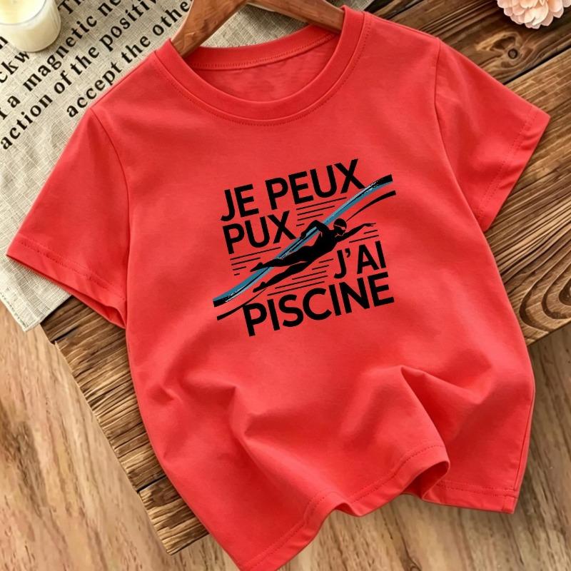 Kids Swimming Theme Print T-Shirt Fashion Sports Style Children Short Sleeve Top Summer