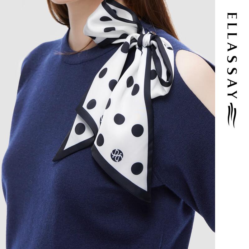 ELLASSAY Merino Wool Silk Scarf Decor Pullover Knit Top