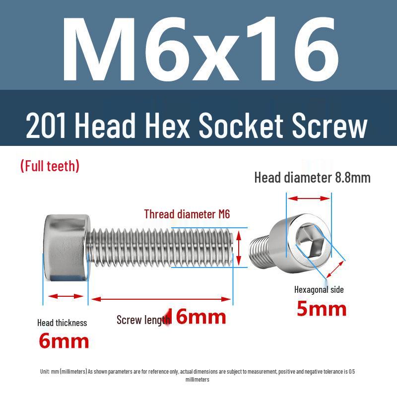 Yigu 201 Stainless Steel Cup Head Hexagon Screws and Bolts - M3, M4, M5, M6