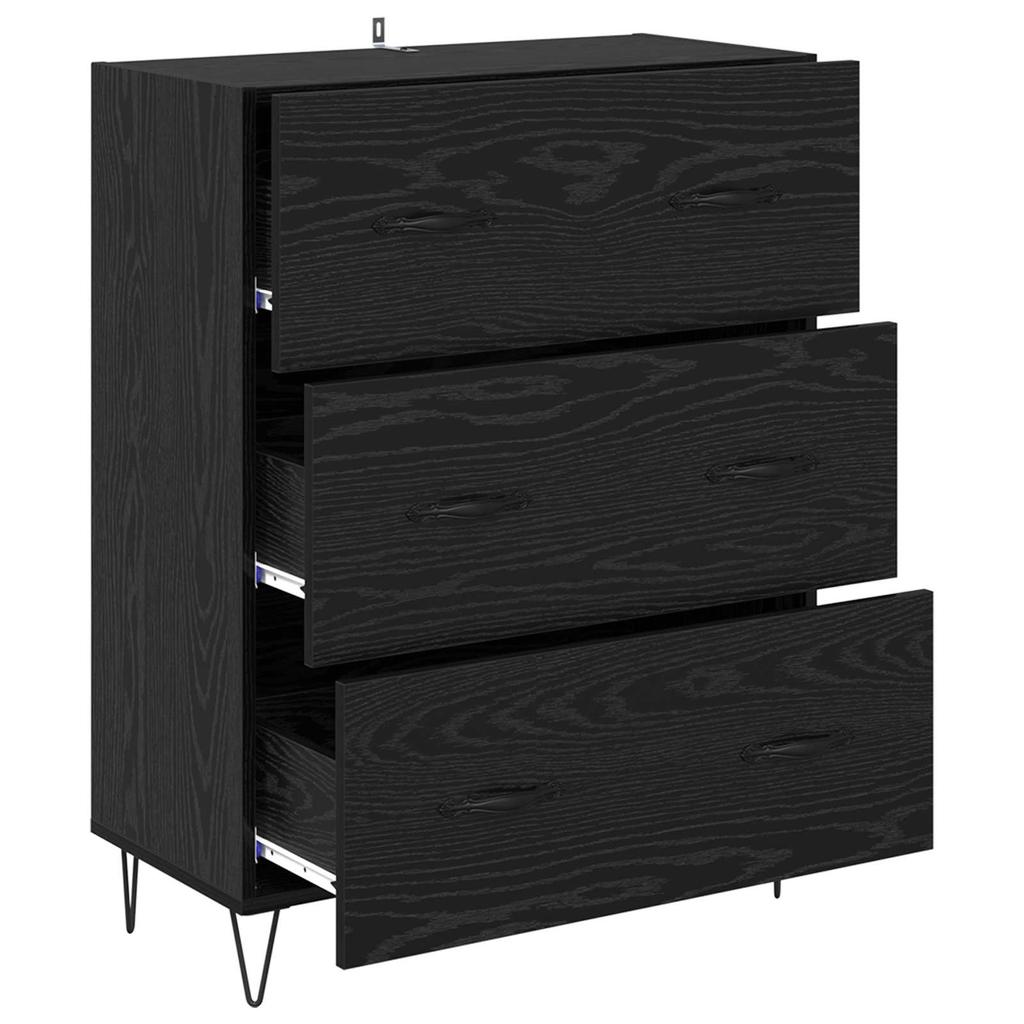 Sideboard with Drawers Black Oak Effect 69.5 X 34 X 90 Cm