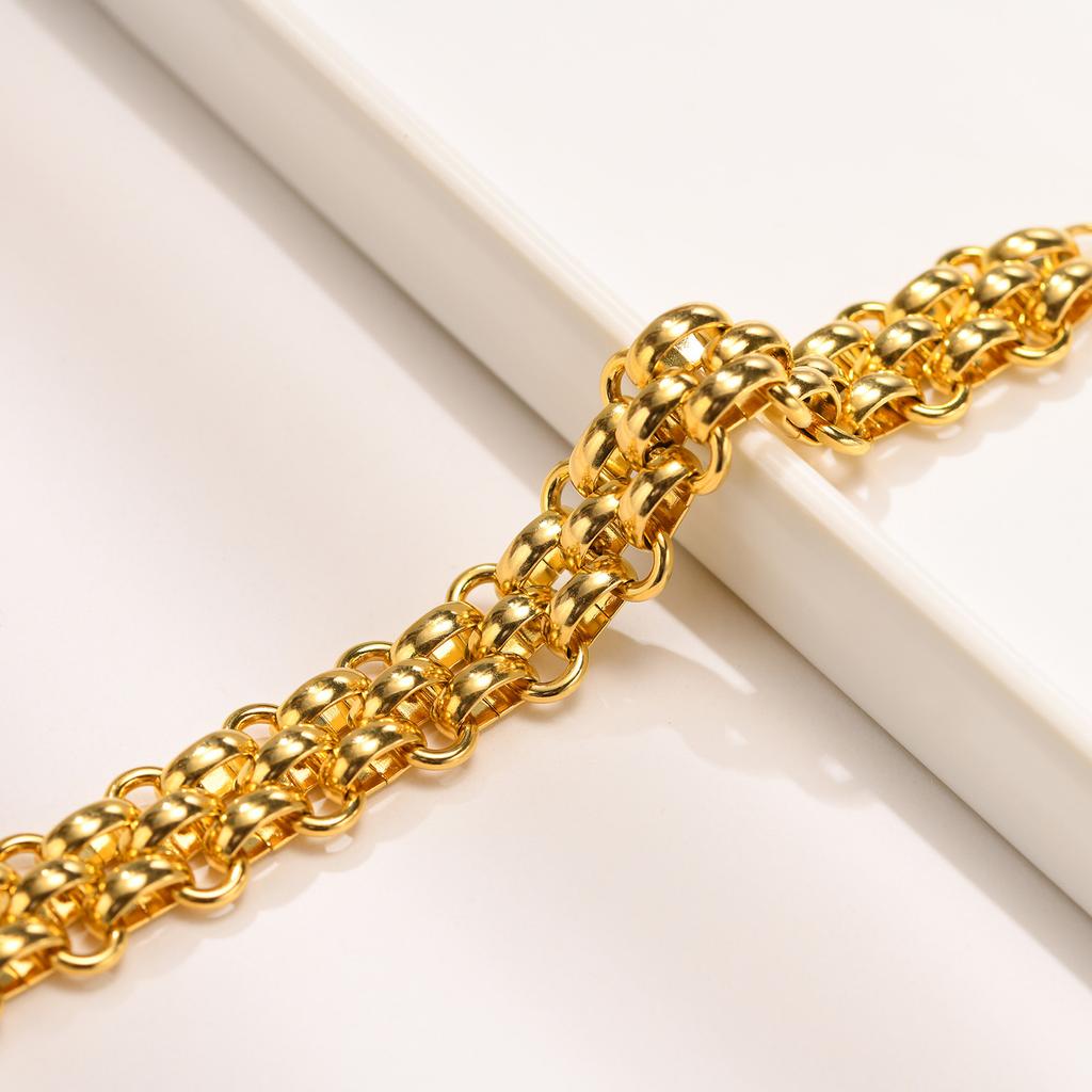 Chic Women Multi-layer Chain Bracelets, PVD Gold Color Stainless Steel Links Wristband Jewelry, Trendy Length Adjustable