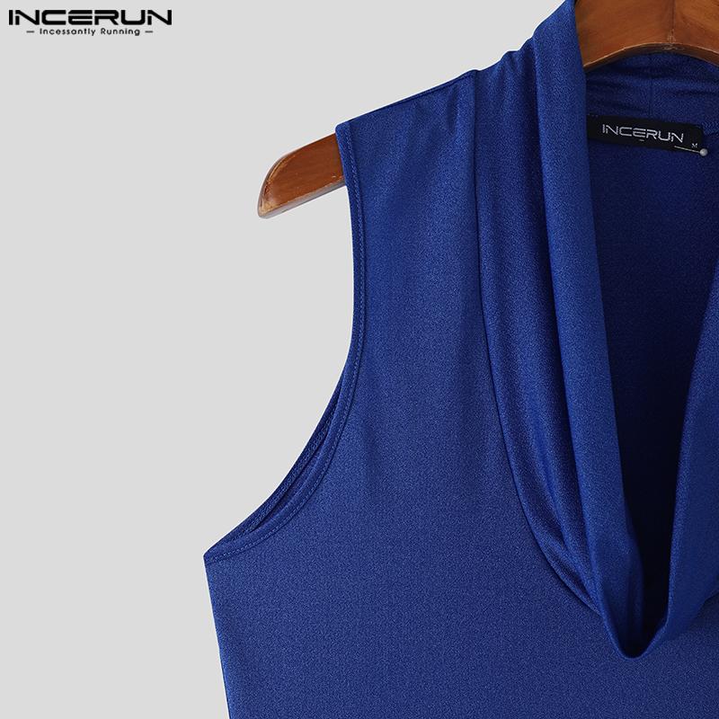 INCERUN Men Summer Low-Cut Swing Collar Sleeveless Thin Casual Tank Tops