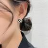 S925 Sterling Silver Needle Korean Drip Oil Black & White Plaid Round Stud Chessboard Pattern Dangle Earrings for Women.