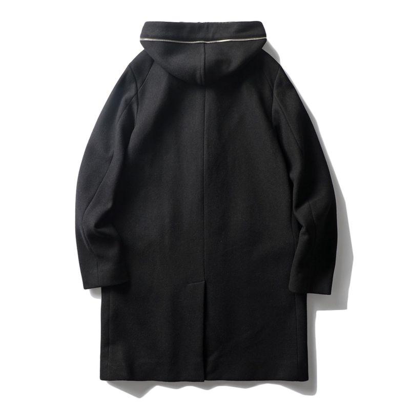 Wool Coat Men's Mid Length Long Length Autumn and Winter Black Korean Style Hooded Casual Coat Export Cattle Goods Woolen Trench Coat