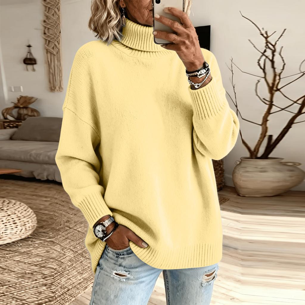 Casual Dames Trui met Hoge Hals, Gebreid, Kleur, Lange Mouw, voor Dagelijks Gebruik