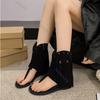 Mode Quasten Nieten Zehentrenner Sandalen für Damen Niedriger Absatz Sommer Römische Schuhe Hoher Seitenreißverschluss Westernstiefel Sandale Mode Böhmische Schuhe