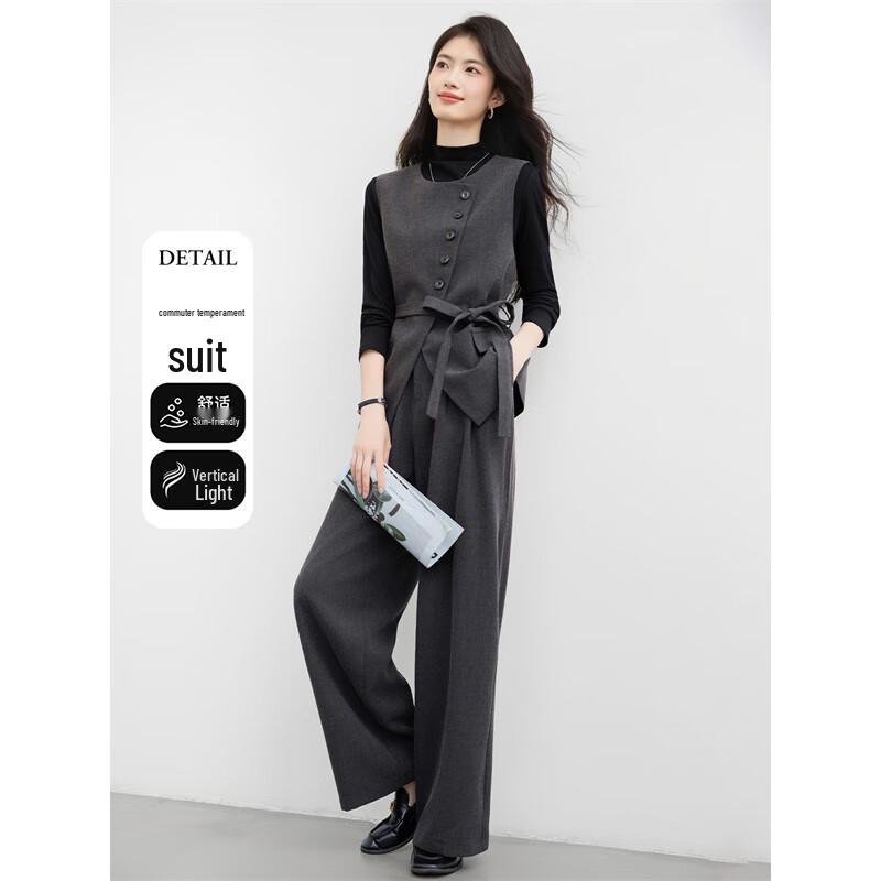 

Women s Elegant Wool Blend Vest & Wide-Leg Pants 3-Piece Set M