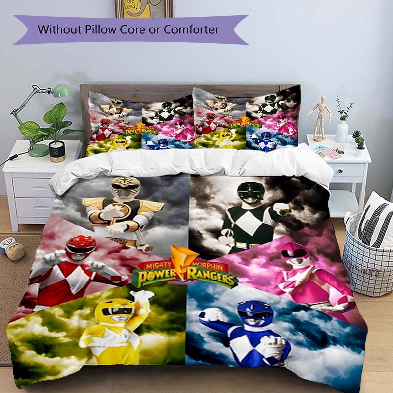 3-teiliges Bettbezug-Set (1 * Bettbezug + 2 * Kissenbezug, ohne Kern),Mighty Morphin Power Rangers Druck Bettwäsche Set, Schlafzimmer Dekoration, Ganzjahres, Geburtstag