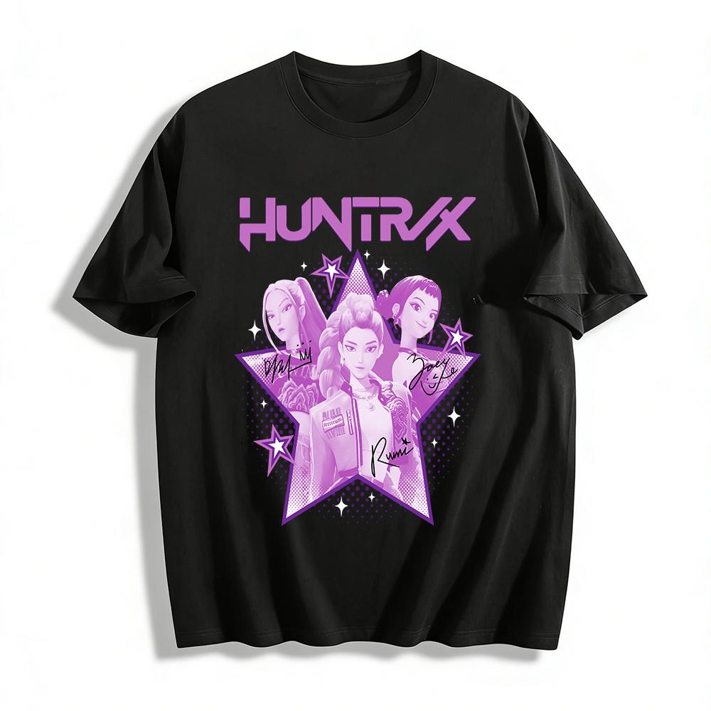 

Huntrix Group Signature Print T-shirts Trendy Idol Theme Casual Tops For Fans Daily Wear Pure cotton T-shirt XXS