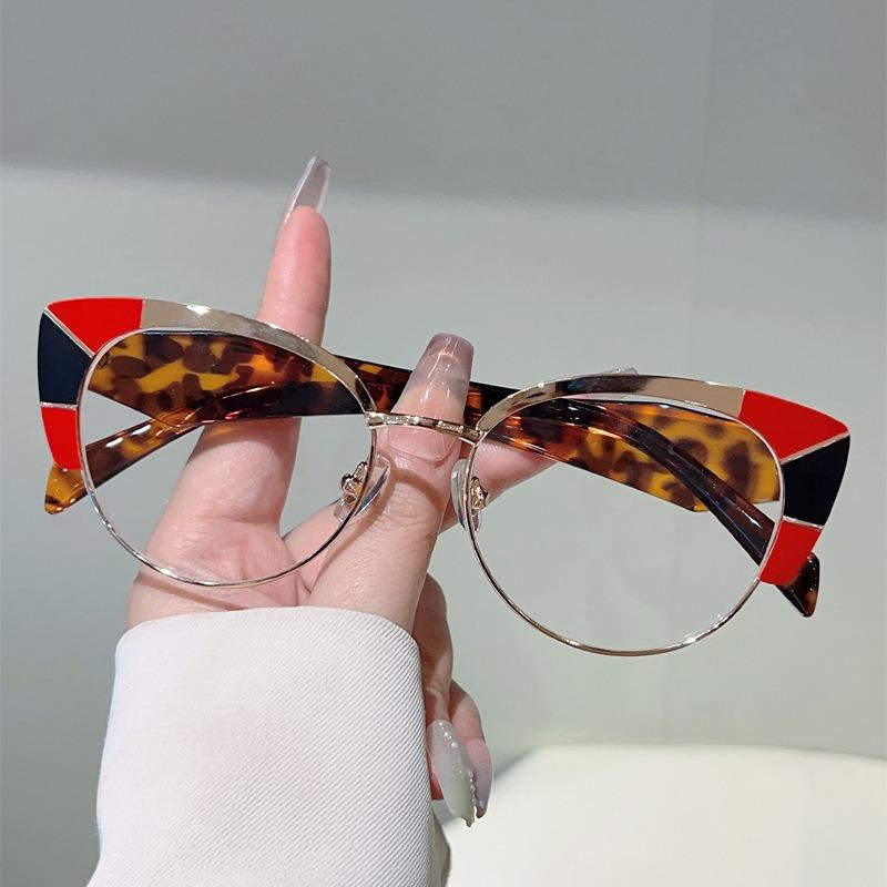 Europe and America Cat Eye Frame Anti-Blue Light Glasses Men Women Fashion Piece Together Color High Definition Eyeglasses