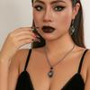 Halloween Animal Black Gem Dark Necklace, Gothic Retro Spider Pendant Necklace