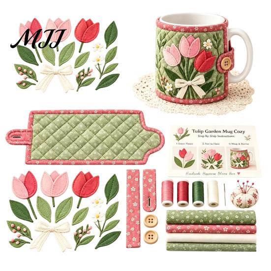 Creative Quilt Supplies for Teens Quilted Mug Cozy DIY Kit, Hummingbird Butterfly Flower Garden Sleeve Fabric Crafting Projects Sewing Craft