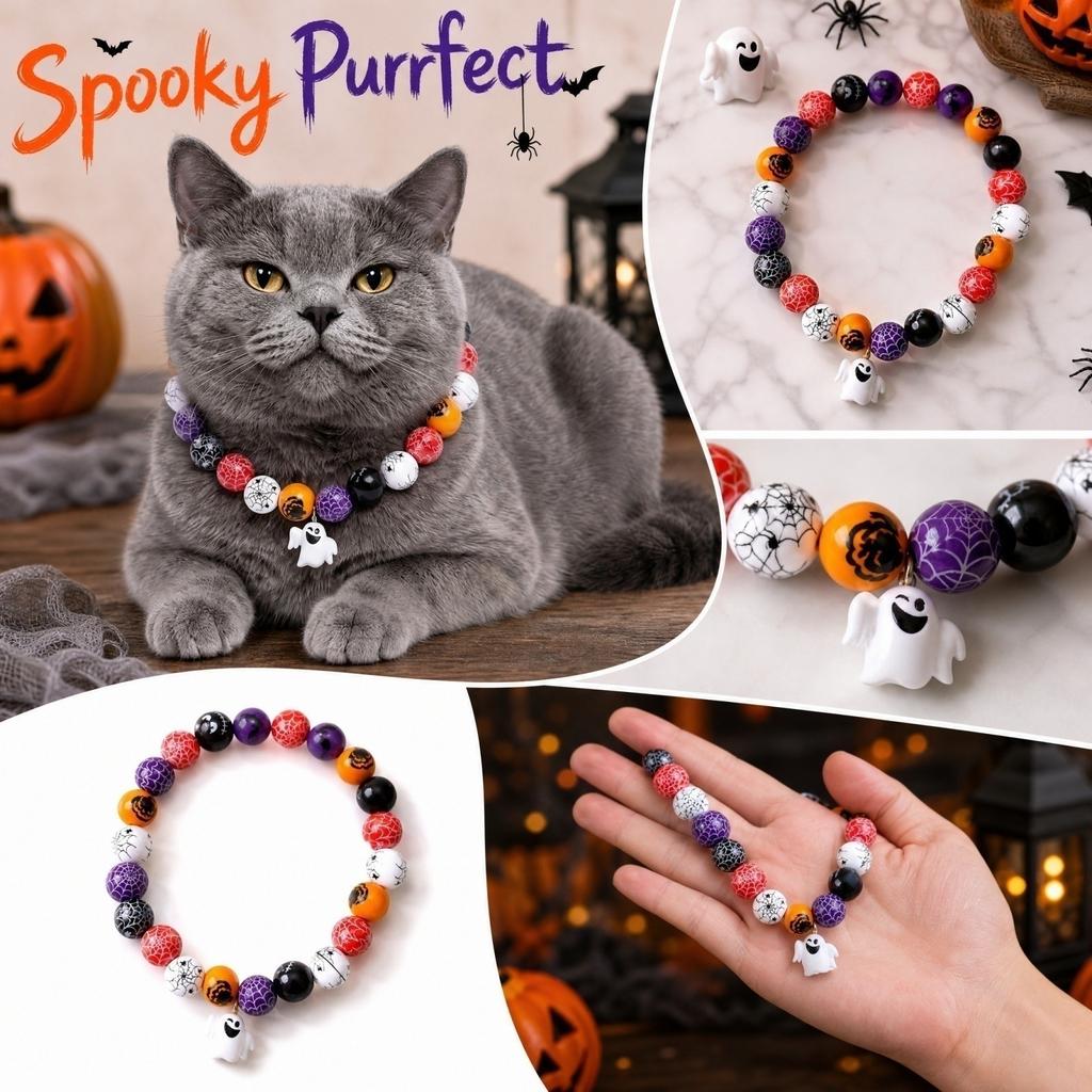 Beaded Halloween Pet Collar for Cats and Dogs Holiday Party Costume