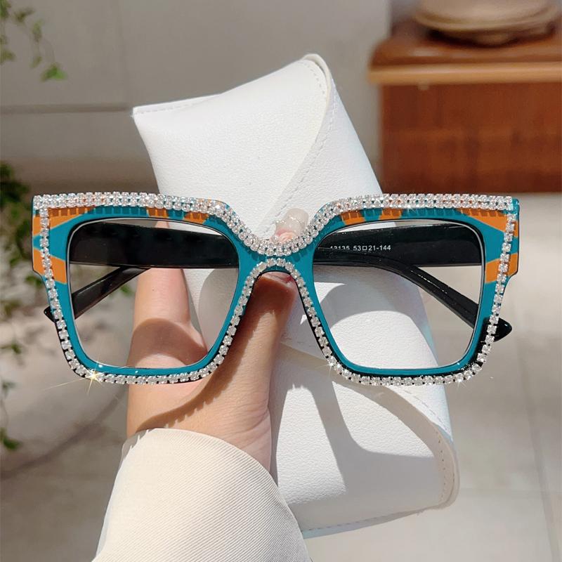 Fashion Patchwork Color Frame New in Women Crystal Shiny Glasses Non-prescription Original Brand Design Decor Eyewear