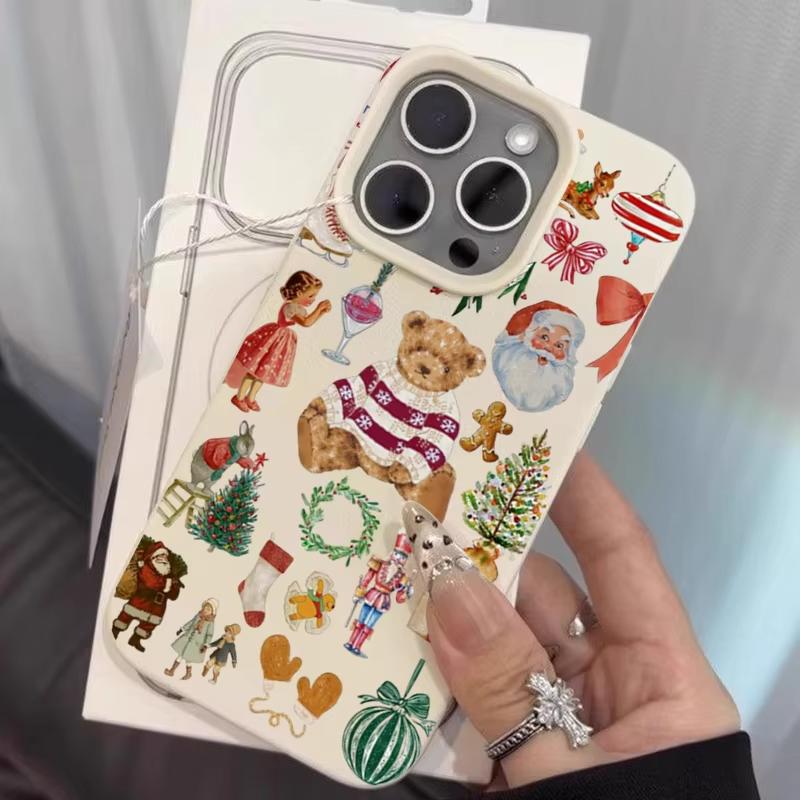 Cartoon Bear Christmas Pattern Phone Case For iPhone 17 17 Air 16 15 14 13 12 11 Pro Max 16E 15 14 Plus X XR XS Protection Cover
