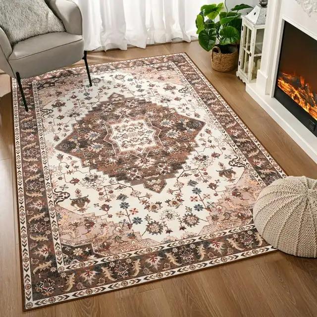 Soft Boho Carpet for Living Room Bedroom Restaurant Persian Rug Large Size Area Vintage Flower for Boys Girls and Adults Mat