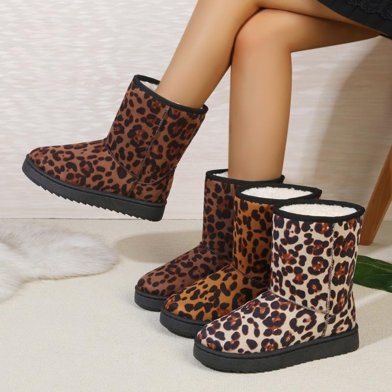 Neue modische Baumwollstiefel in Wadenhöhe für Damen, einschließlich Übergrößen mit Fleece und verdickten Schneestiefeln