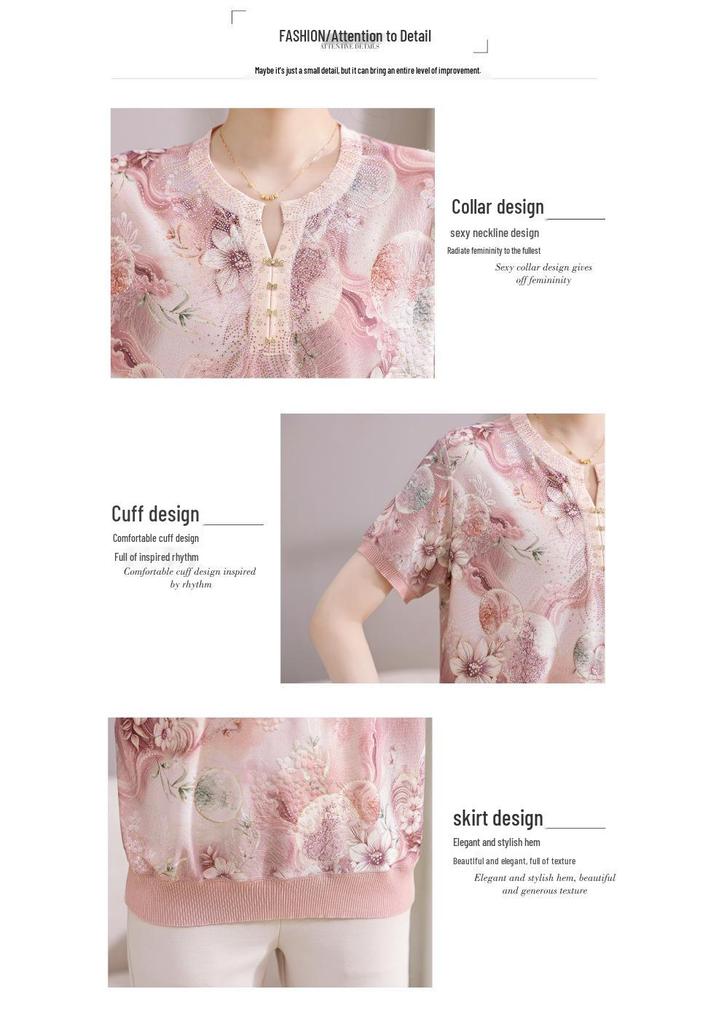 Summer Knitted Ice Silk T-shirt for Middle-Aged and Elderly Women - 2026 Collection