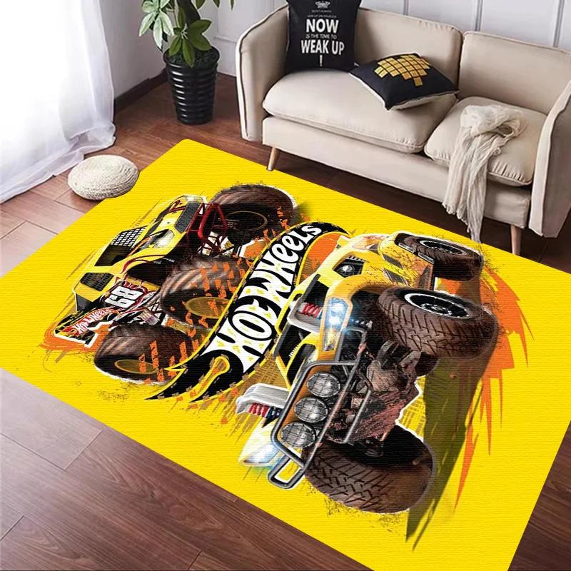 H-Hot Wheels-Themed Large Carpet Mat for Bedroom and Living Room Decor Stylish Area Rug Long Hallway Entryway Doormat Durable