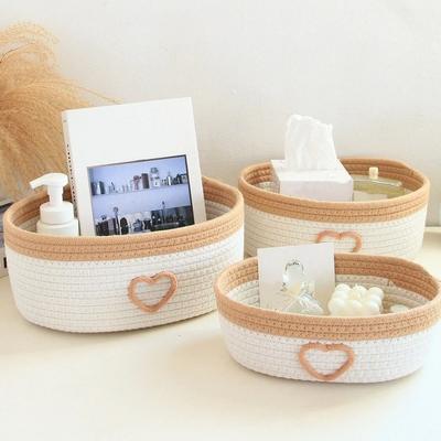 Caja de Almacenamiento de Papelería de Cuerda de Algodón Cesta de Almacenamiento de Juguetes Hechos a Mano Almacenamiento de Cosméticos