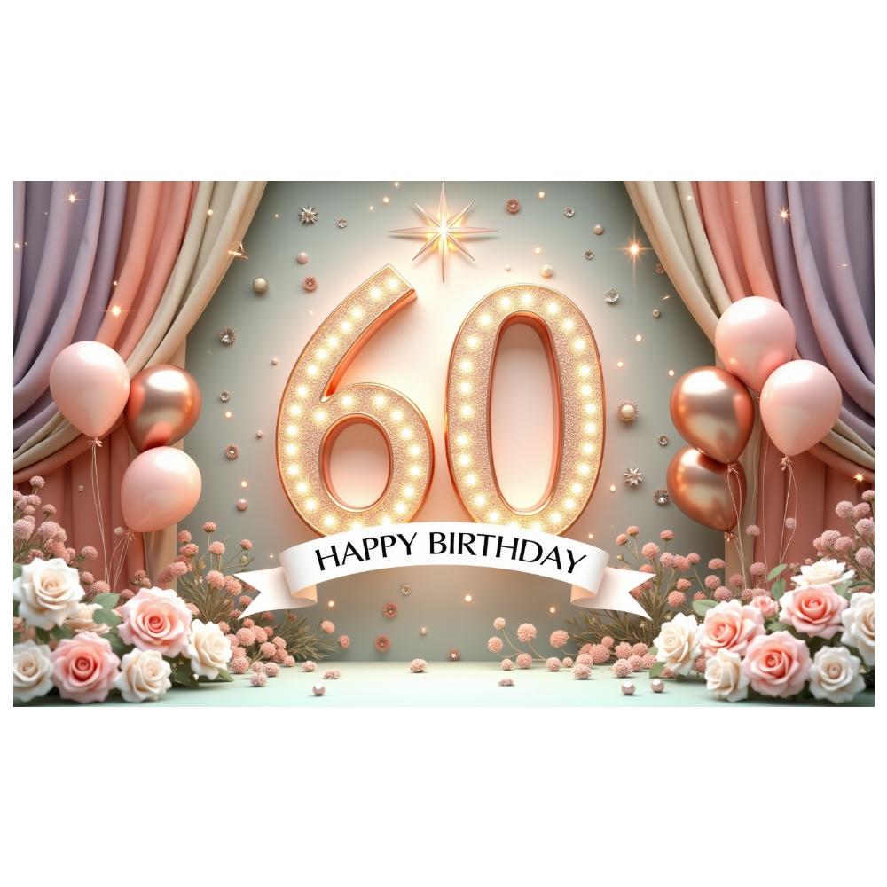 Birthday Celebration Banner 60th Birthday Theme Happy 60th Birthday Banner Glitter Embellished For Home Gathering Photo Shoot