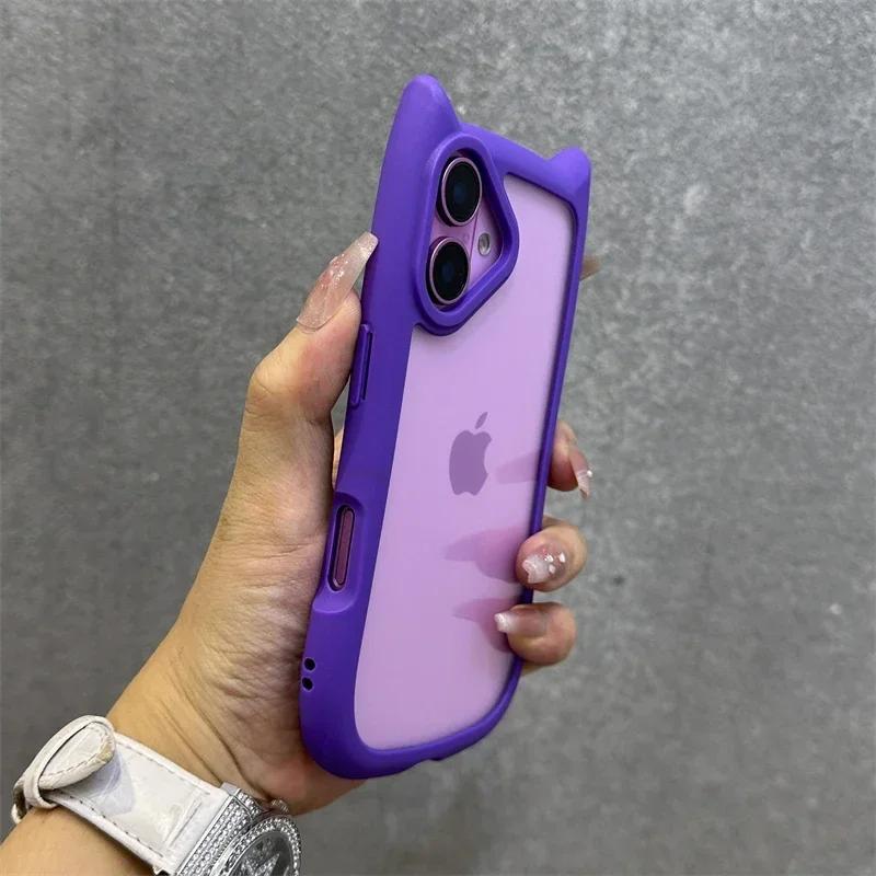 

3D Cat Ear Cute Lanyard Magnetic Transparent Case For iPhone 17 Pro Max 16 15 14 13 12 Pro Max Plus Air Wristband Clear Cover For iPhone 15
