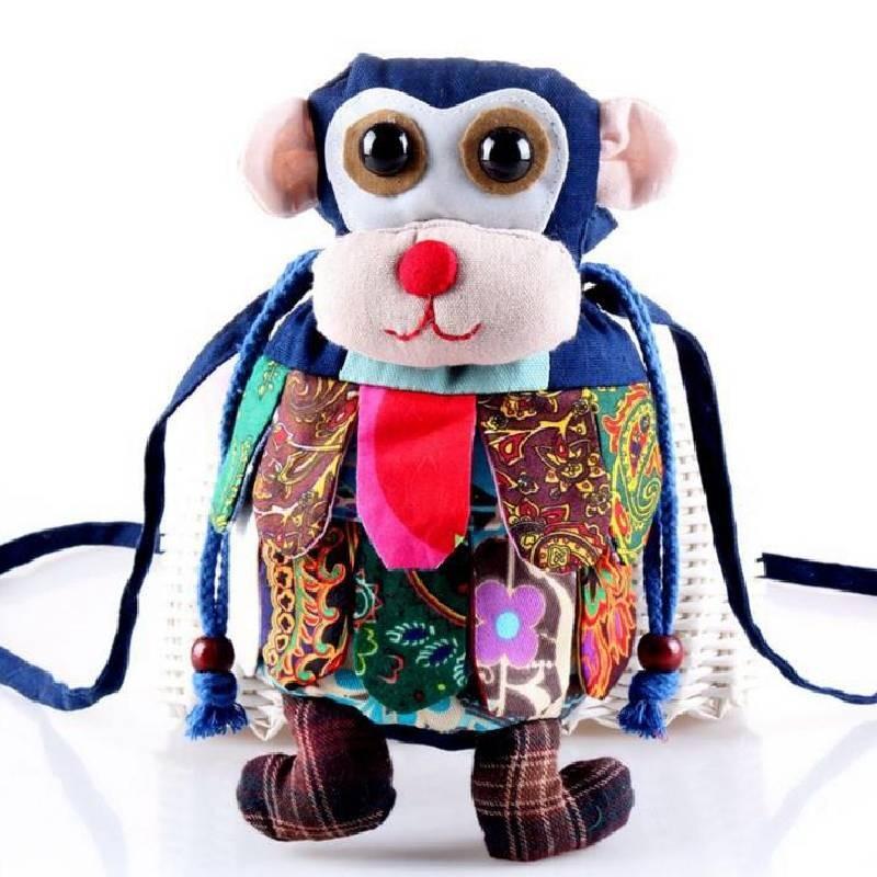 

Unique Handmade Cotton Bucket Shoulder Bag Featuring Animal Design And Bohemian Vibes синий