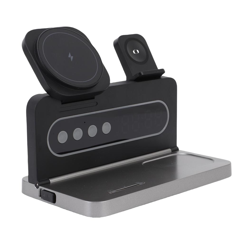 4 In 1 Wireless Charger Magnetic Adsorption Fast Charging Station Phone Stand with Ambiance Light and Clock