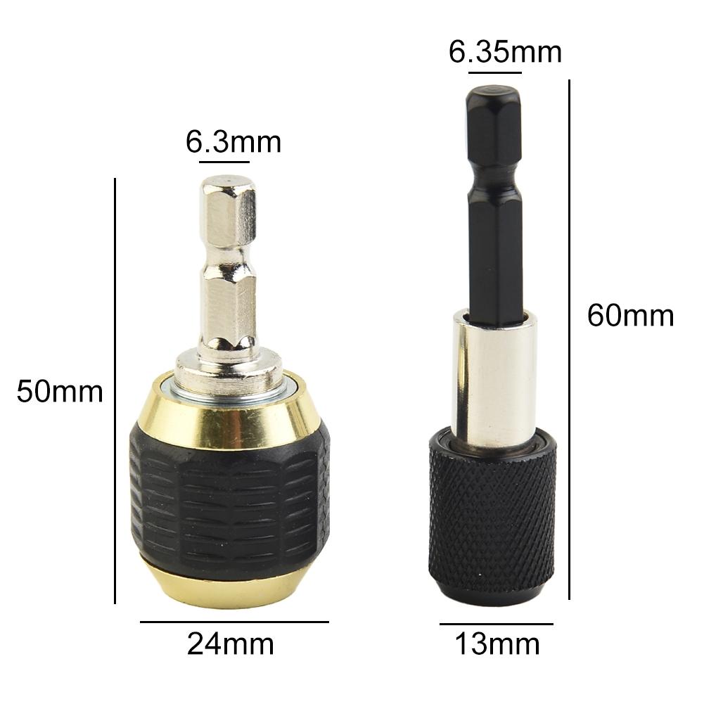 2pcs Hex Shank 60mm Keyless Drill Chuck Driver Quick Change Convertor Adapter