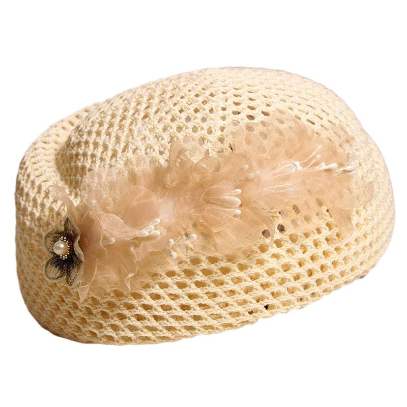 French-Style Elegant Floral Hollow-Out Beret for Women Summer Korean Fashion Sweet Versatile Stewardess Hat Face-Slimming