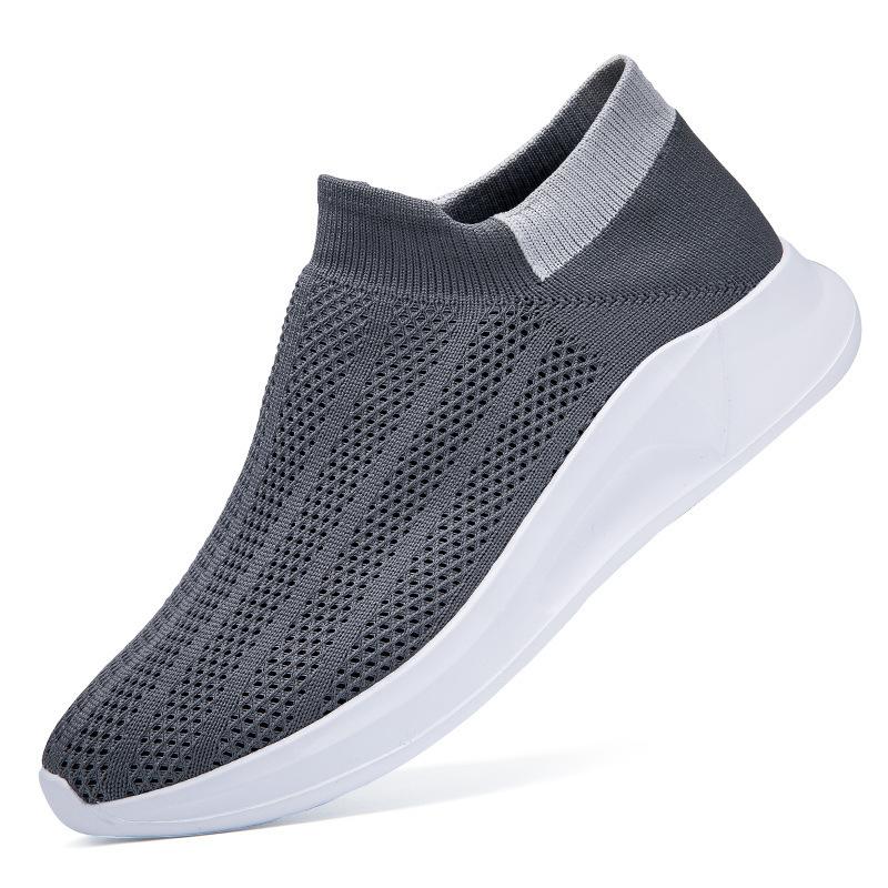 Men's shoes new spring fly-woven soft-soled deodorant no shoelaces sports no shoelaces socks white