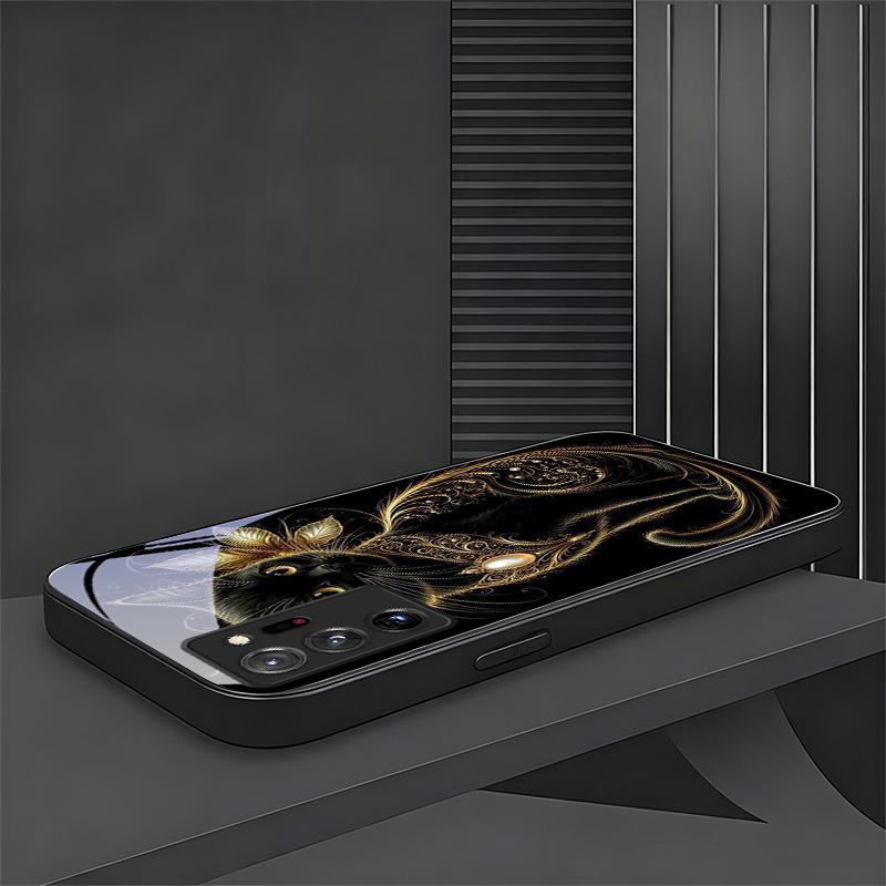 Luxury Jeweled Cat Black Phone Case For Samsung Galaxy Note 10 20 A 06 A07 12 A13 A14 A15 A16 A17 A22 A23 24 25 26 Glass Cover