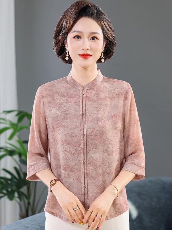 Chic Summer Chinese-Style Plus Size Shirt for Middle-Aged and Elderly Women