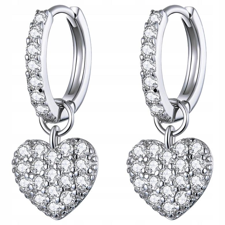 S925 Earrings, Hanging Hearts, Zircons, English Crystals