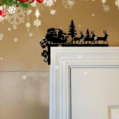 Letrero de Esquina de Navidad Marco de Reno de Papá Noel Metal Adorno para Puerta Adorno de Pared para el Hogar Decoración Festiva para las Fiestas