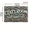 Vintage Craft Room Logo  Craft Room is My Happy Place  Rustic iron wall art with floral design perfect for room decoration