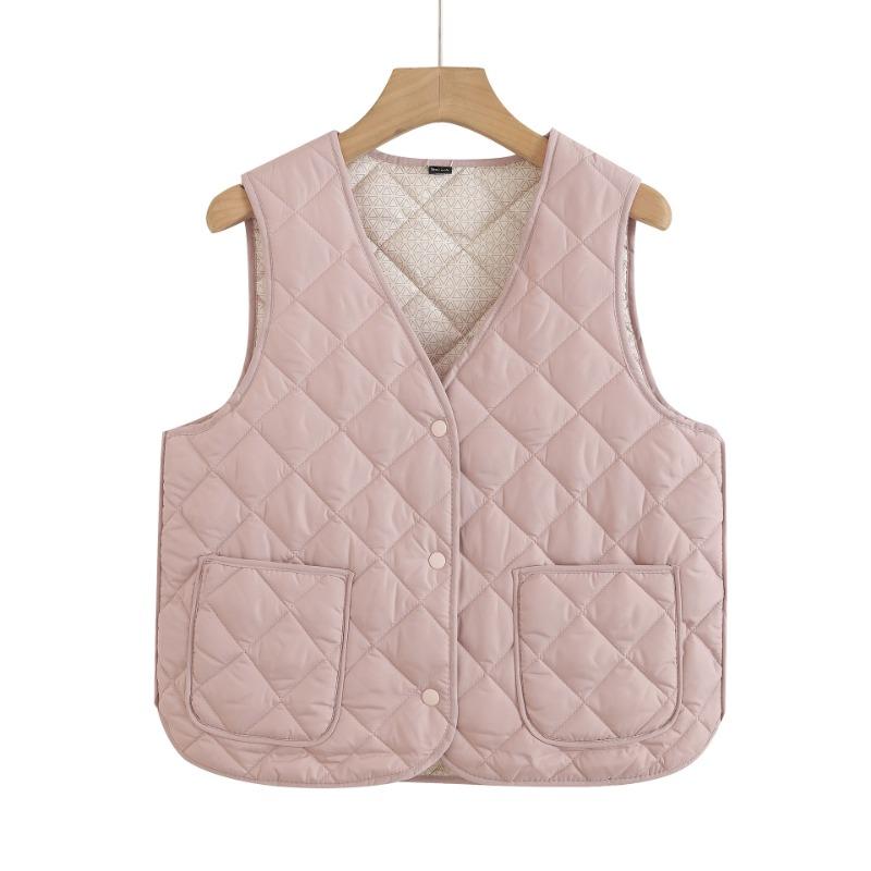 New Autumn and Winter Down Cotton Vest Women's Light Collar Close-fitting Warm Inside and Outside Vest Solid Color Top