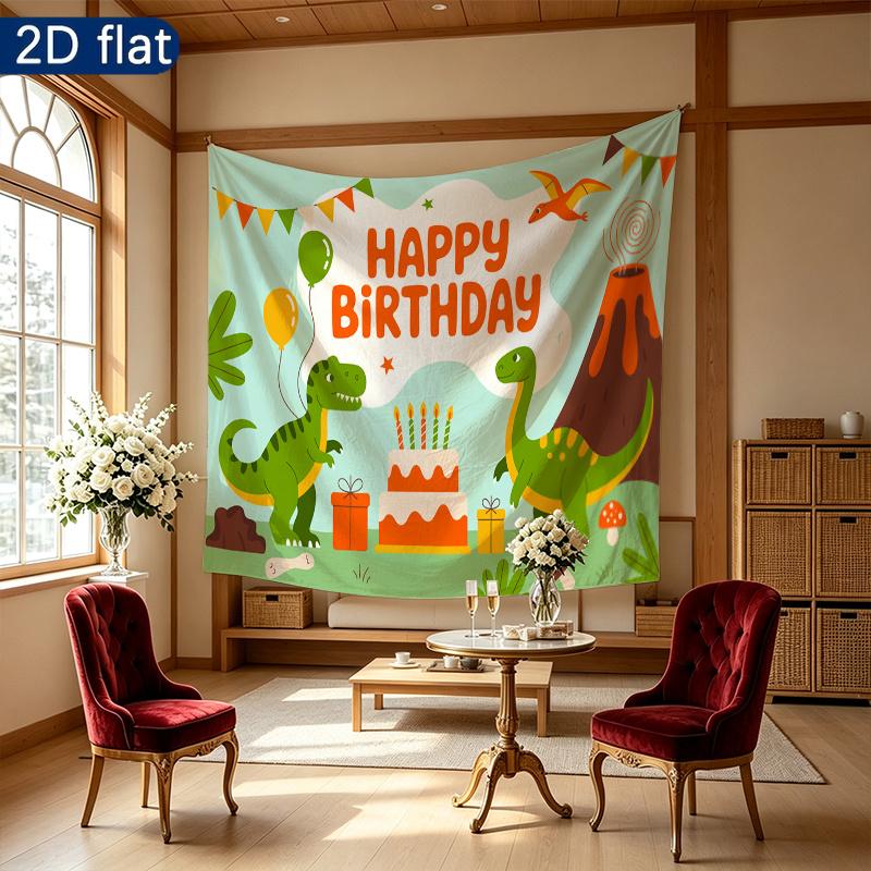 Multicolor Gifts Dinosaur Birthday Party Backdrop, Polyester Banner for Photo Background & Decor