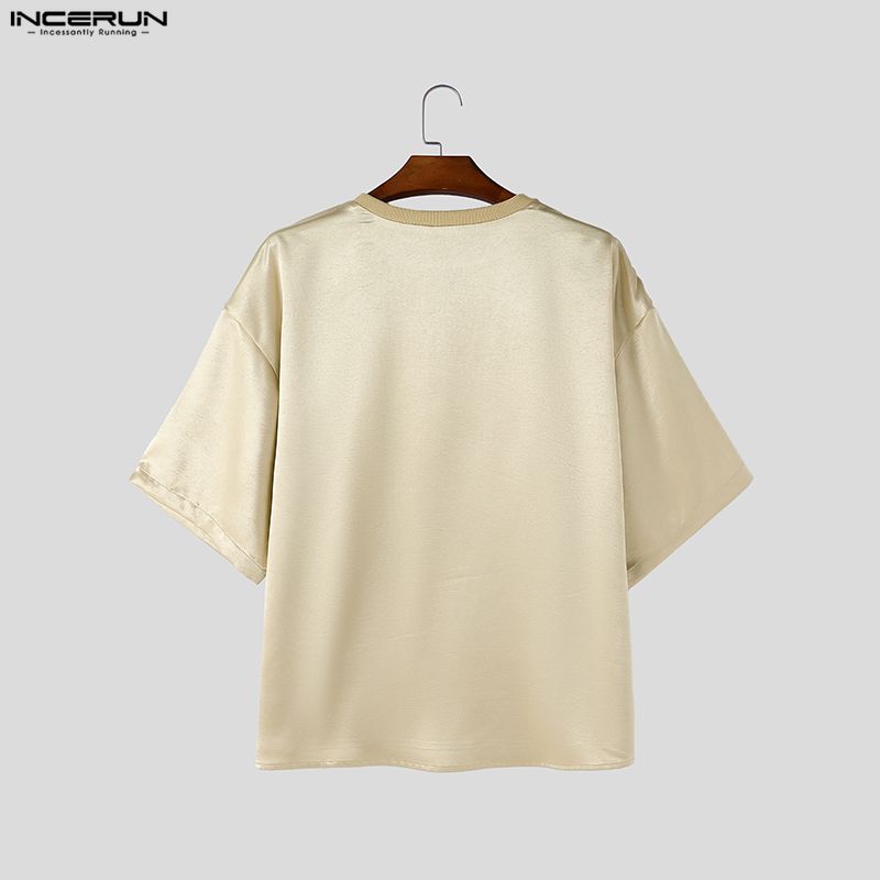 INCERUN Men's Two Piece Sets Oversized T-shirt and Wide Leg Pants Casual Satin Loungewear Outfits