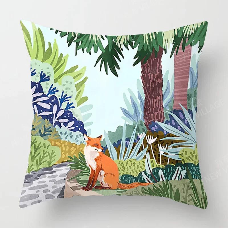 Nordic Fall Home Decor Autumn Throw Pillow Case Sofa Cushion Cover Modern Plant Green Leaf