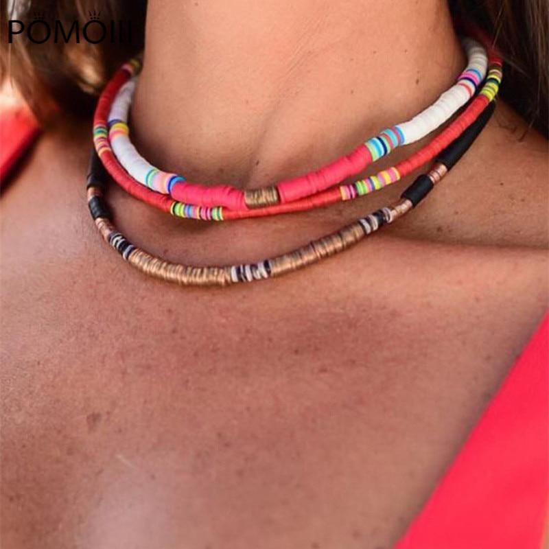 4/6mm Polymer Clay Necklace For Women Soft Pottery Boho Choker Necklaces Colorful Surfer Beads Collar  Bohemian Jewelry