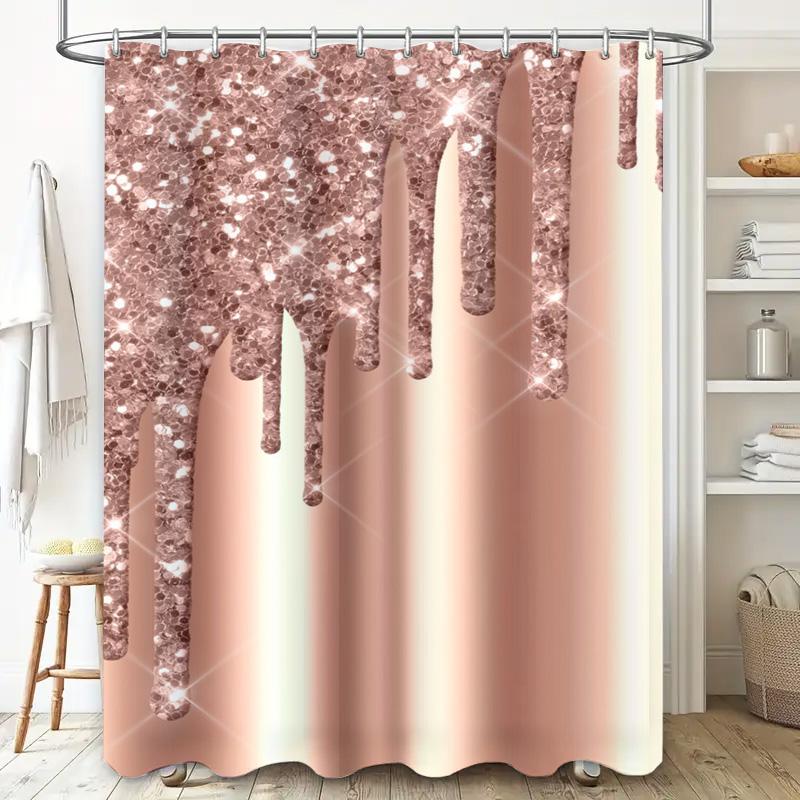 Luxurious Rose Gold Shower Curtain with Bling Sparkle Print Home Decor Waterproof Bath Accessories .com