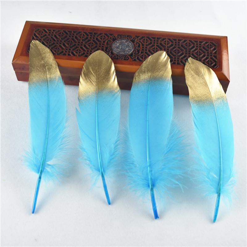 50Pcs Dip Golden Head Goose Feathers 15-20cm/6-8" Gold Feathers Natural Pheasant Feather for Crafts Assesoires Plume Decoration