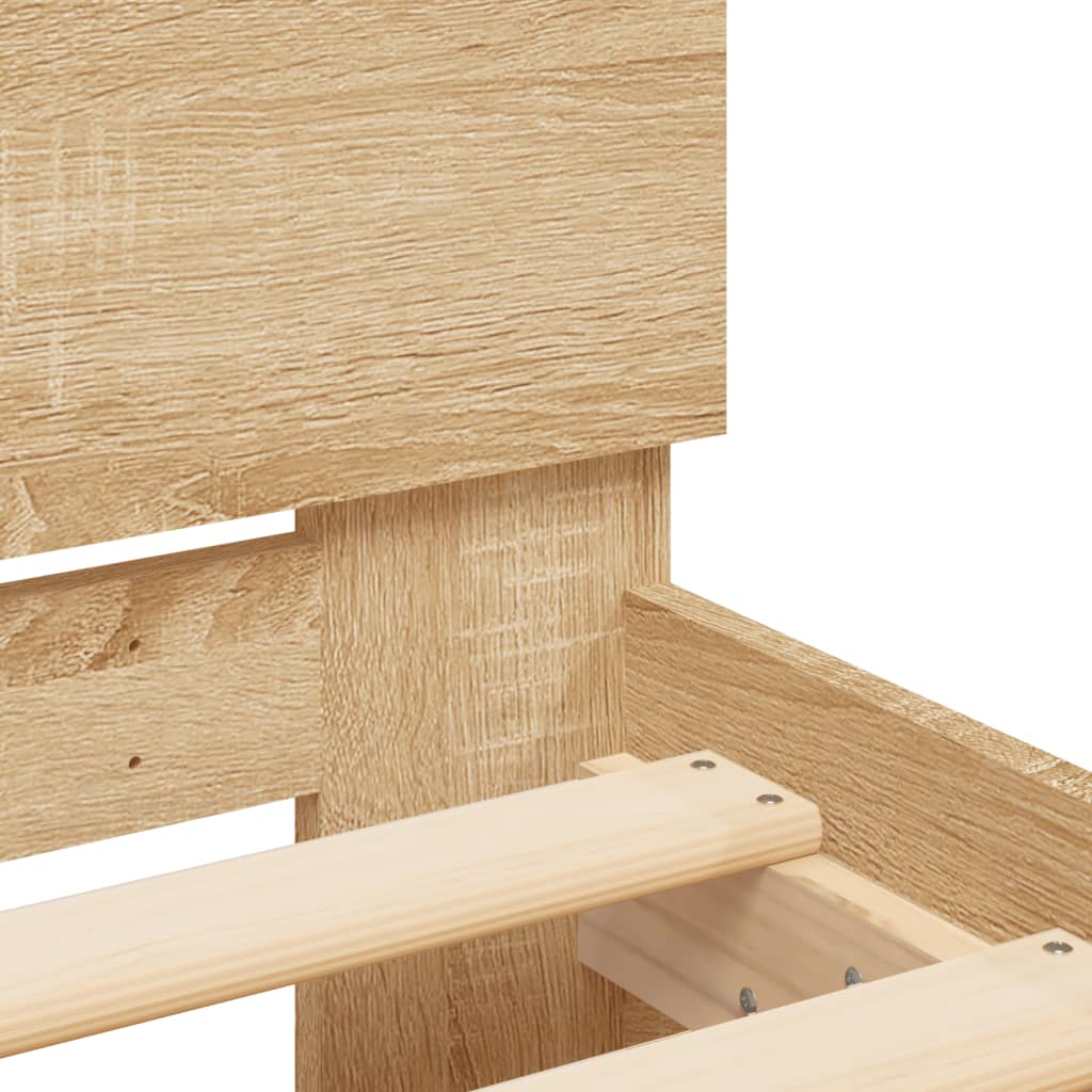 LED illuminated bed frame with headboard Sonoma oak finish 150x200 cm