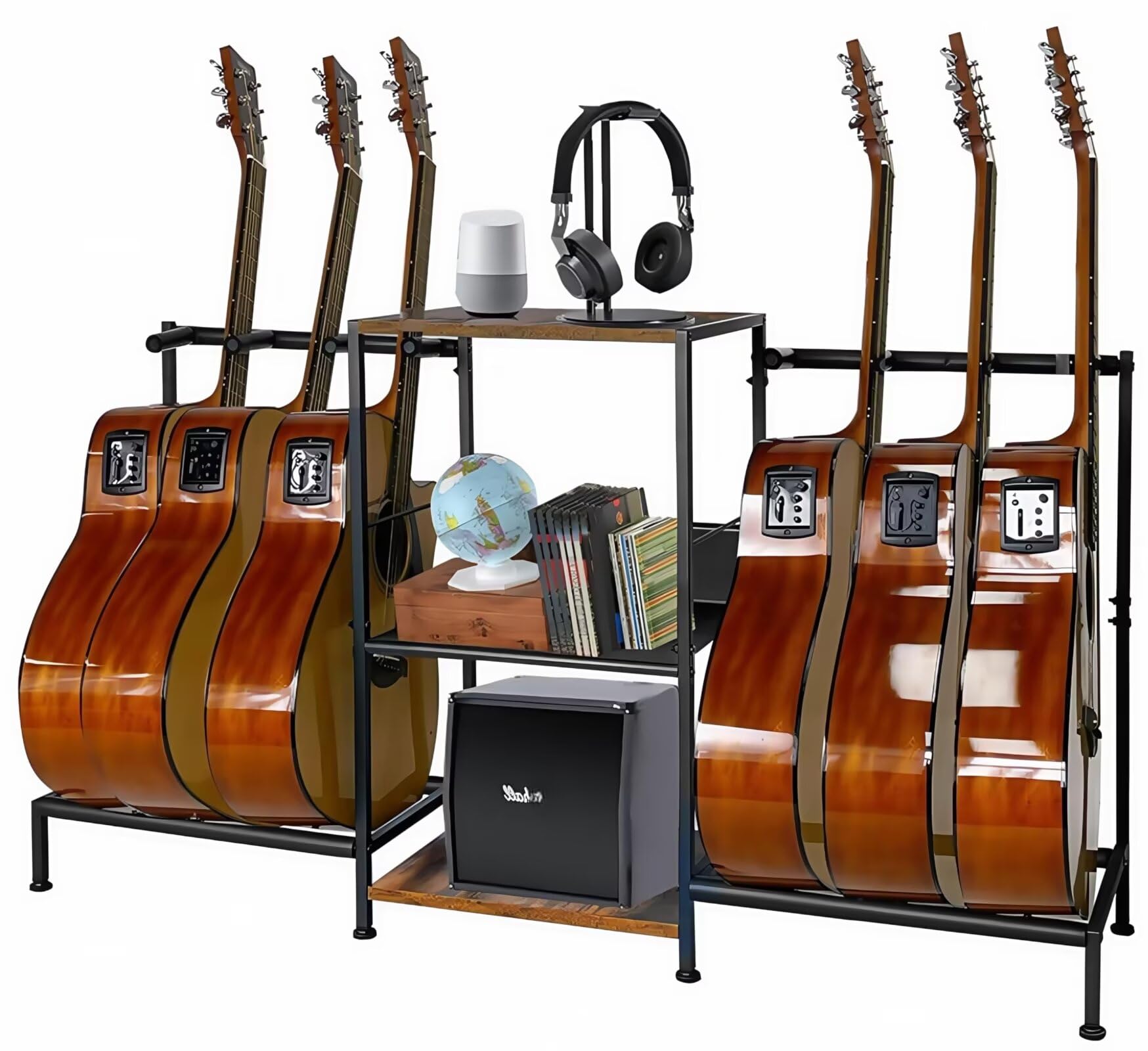 

TUIYIDUO Guitar Stand, Holds Six Guitars, Includes 3 Shelves, Anti-Tip, Stable, Universal Display Rack for Multiple Guitars, Multifunctional Storage,