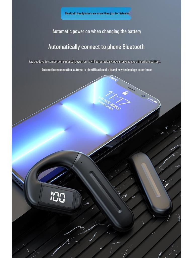 2026 Bluetooth Single Ear Wireless Earphone with Long Battery Life, Comfortable Over-Ear, Bone Conduction for Driving